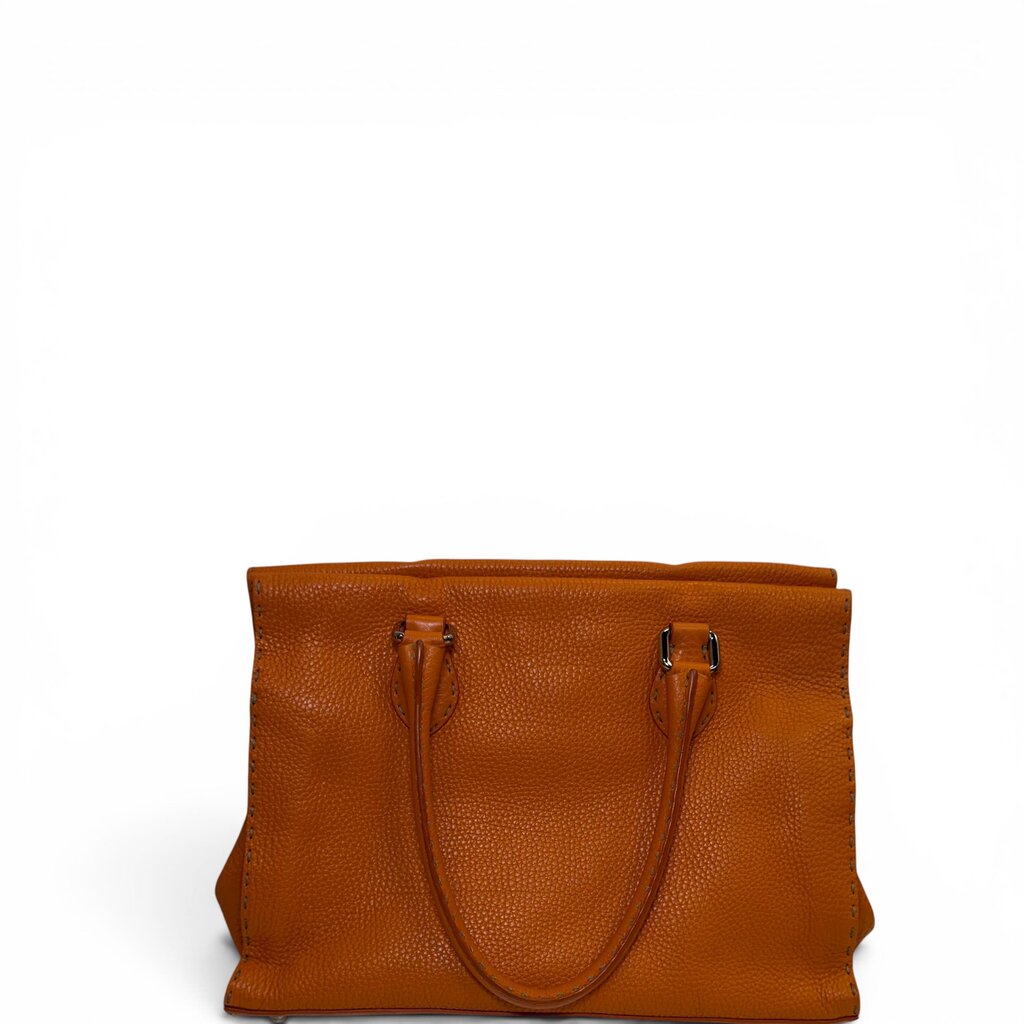 FENDI トートバック レザー キャンバス selleria Fendi Leather Selleria Shoulder Tote Handbag Orange – Urban Exchange
