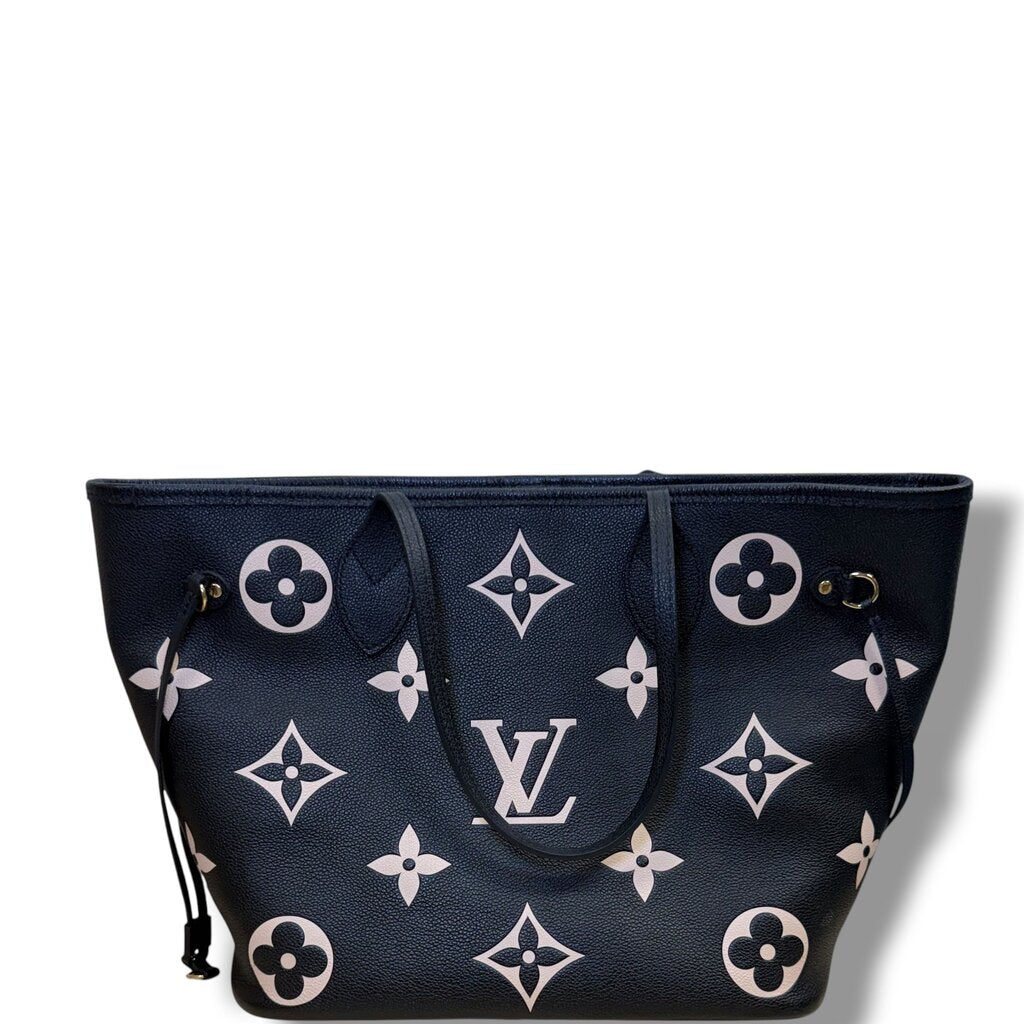 Louis Vuitton Neverfull Bicolor Tote Handbag With Pouch Black MM