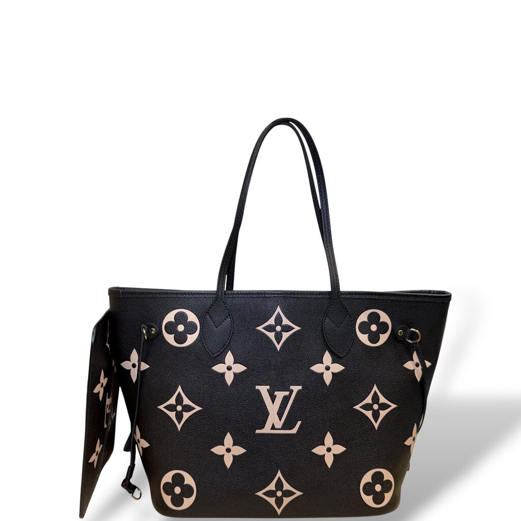 Louis Vuitton Neverfull Bicolor Tote Handbag With Pouch Black MM