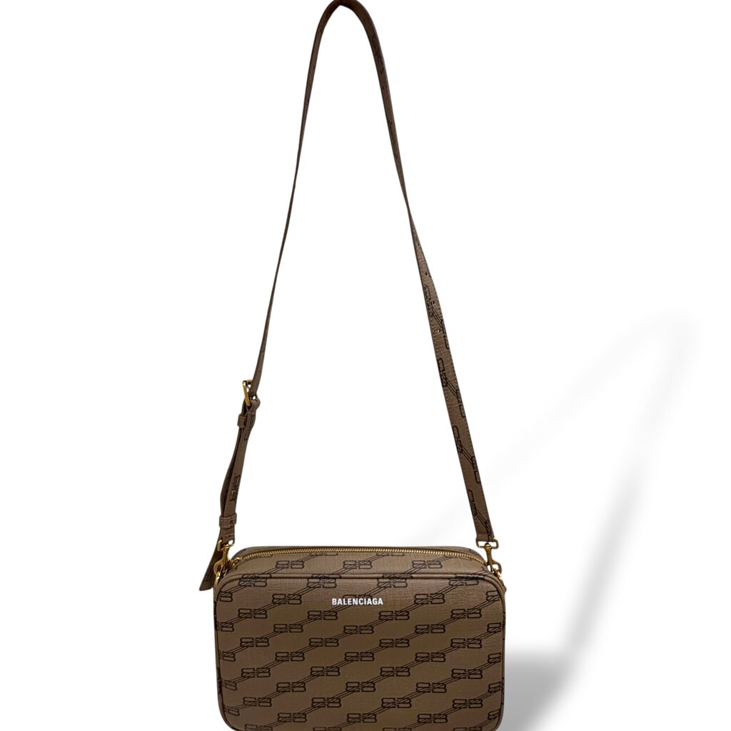 Balenciaga BB Monogram Signature Camera Crossbody Bag Brown Medium