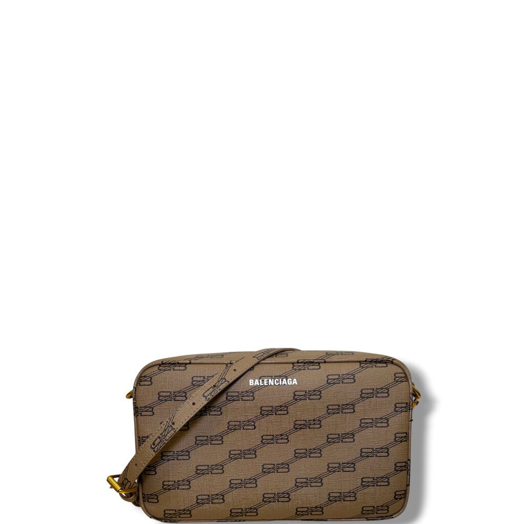 Balenciaga BB Monogram Signature Camera Crossbody Bag Brown Medium