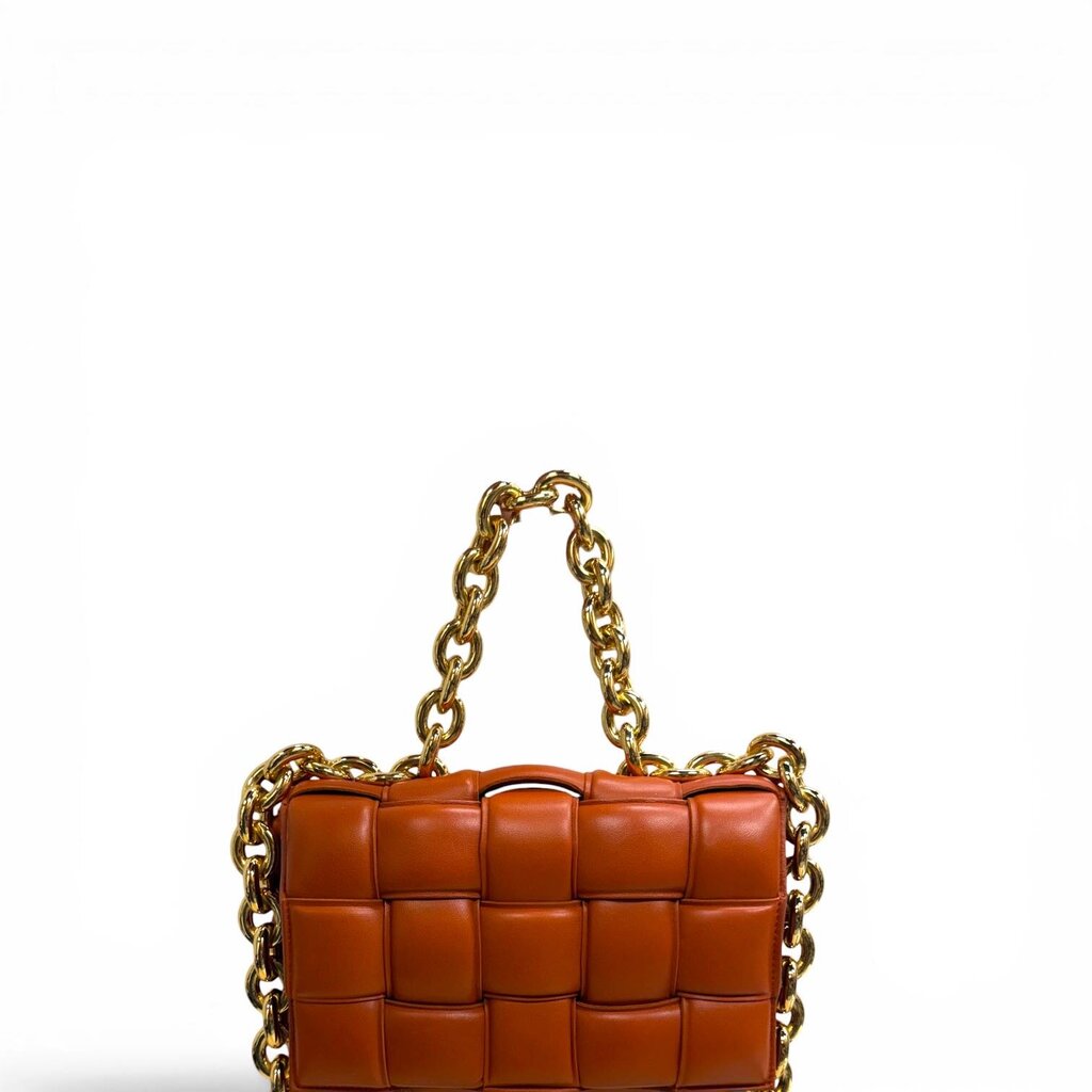 Bottega Veneta Casette Lambskin Padded Chain Crossbody Bag Orange