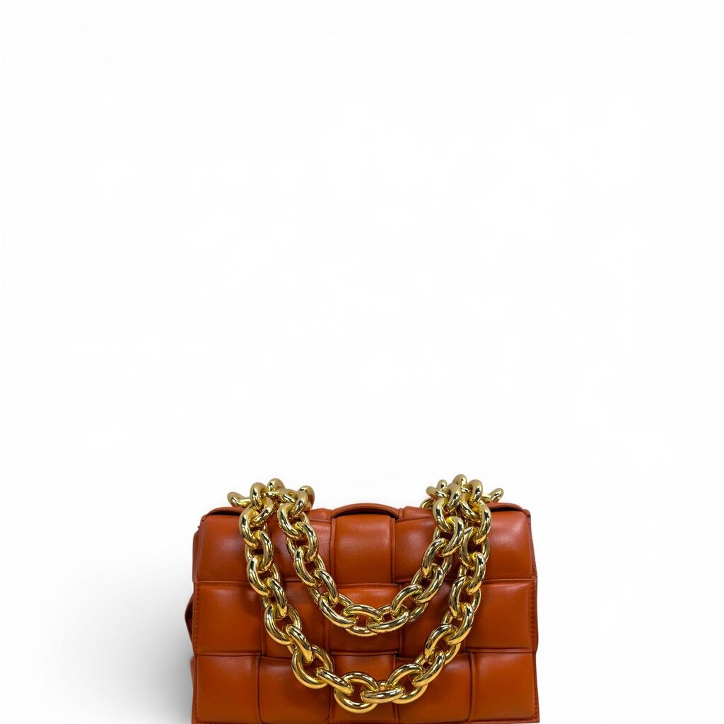Bottega Veneta Casette Lambskin Padded Chain Crossbody Bag Orange