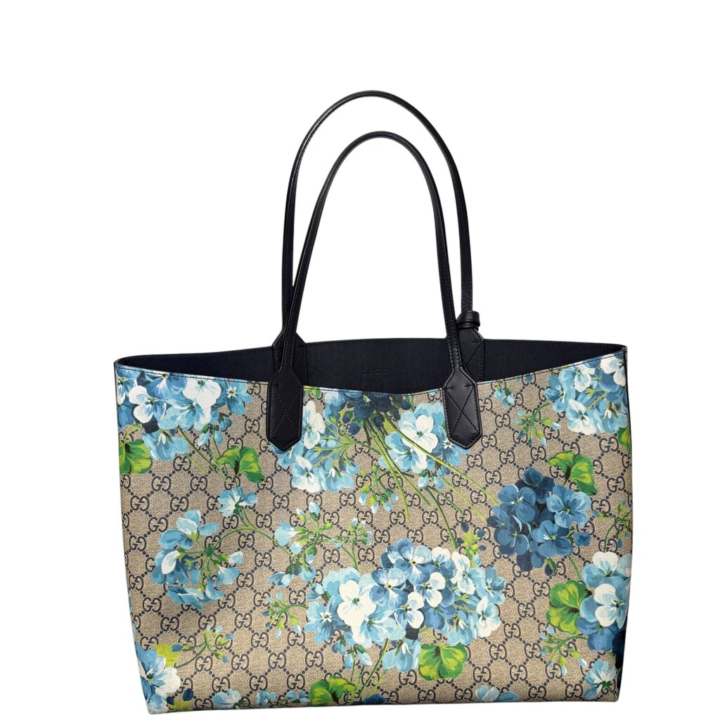Gucci GG Supreme Monogram Blooms Reversible Tote Blue Medium