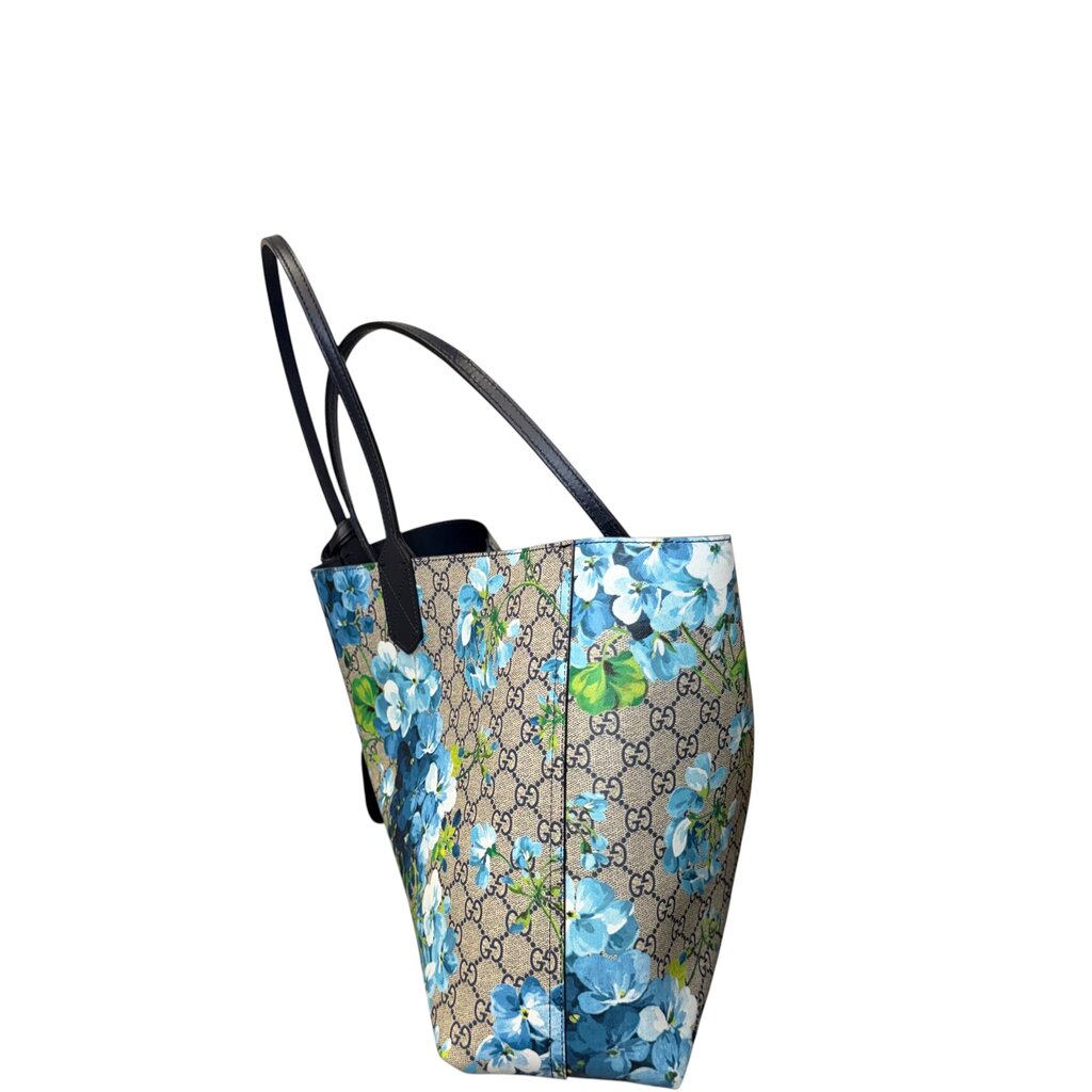 Gucci GG Supreme Monogram Blooms Reversible Tote Blue Medium