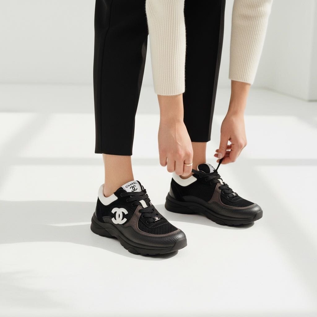 Chanel women Mesh Suede Grained Calfskin Sneakers Black 36 – Urban