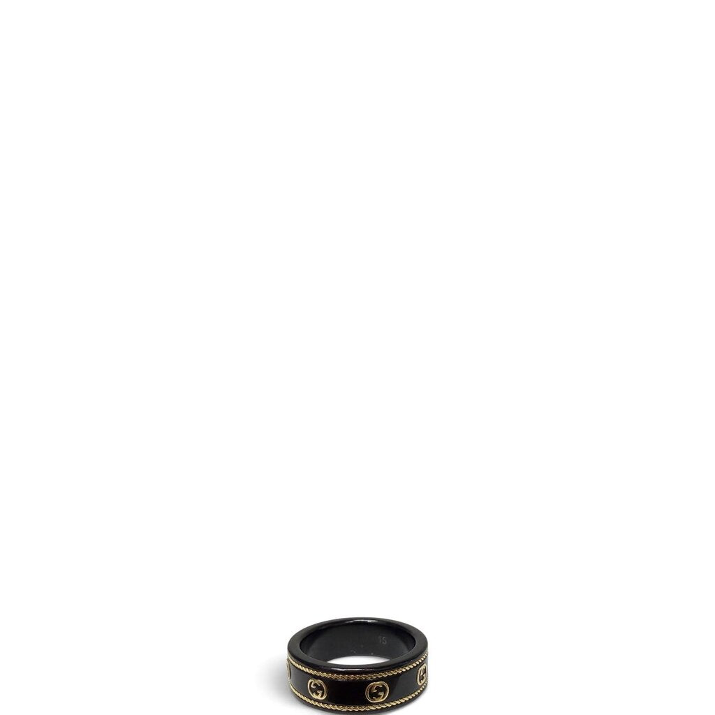 Gucci GG interlocking Icon 18K Yellow Gold Ring Black 7 – Urban