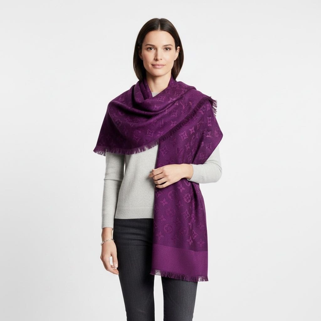 H*y様 Louis Vuitton パープル ストール Louis Vuitton LV Silk Wool Blend Dot Scarf Shawl Purple – Urban