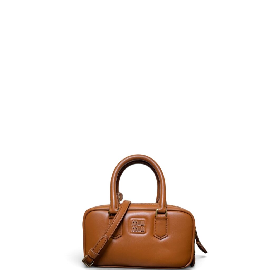 Miu Miu Calfskin Arcadie Top Handle Crossbody Handbag Cognac Mini