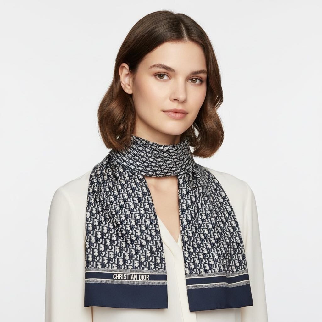 Christian Dior Oblique Silk Scarf Stole Navy – Urban Exchange